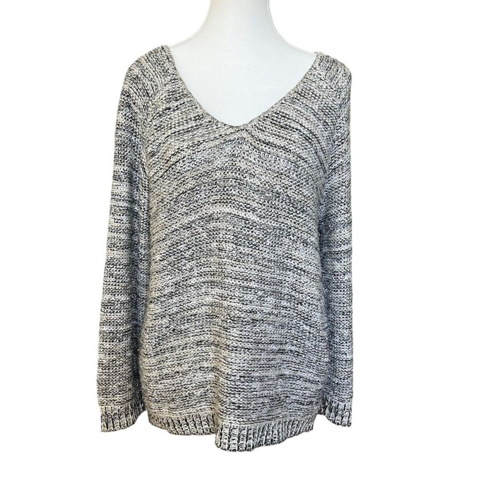 SUSINA Sweater Women's‎ Medium Tan Black Gray Heathered Slouchy Keyhole Back